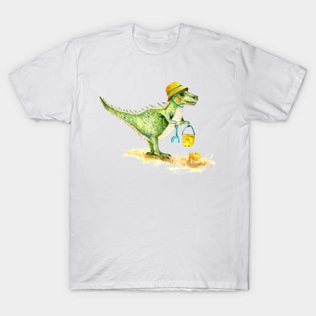 Baby Dinosaur T-Rex on the Beach T-Shirt by Goosi